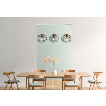 Globo LACKY Hängeleuchte Holz hell, Schwarz, 3-flammig