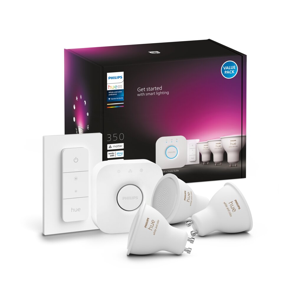 Philips Hue White & Col. Amb. 3er Set LED GU10 5,7 Watt 2000 - 6500 Kelvin 350 Lumen main product photo