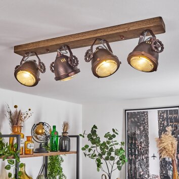 Herford  Deckenleuchte Holz dunkel, Rostfarben, 4-flammig