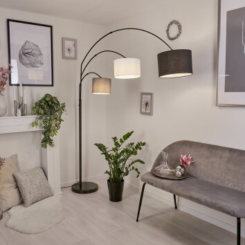 Renfrew Bogenlampe Schwarz, 3-flammig, Stoffschirm