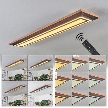 Blandford Deckenpanel LED Braun, Holzoptik, Schwarz, 2-flammig, Fernbedienung