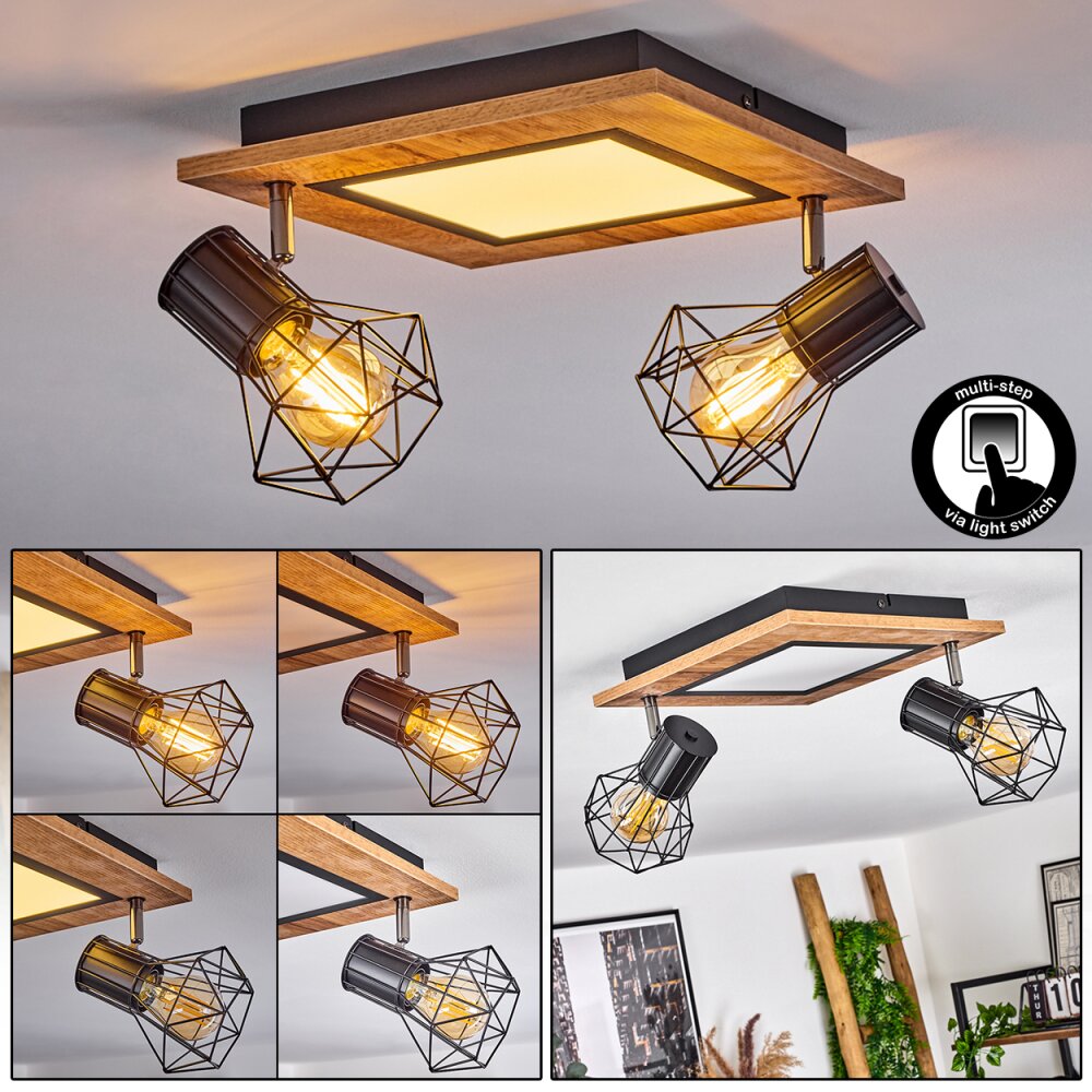 Bardhaman Deckenleuchte LED Chrom, Holzoptik, Schwarz, Weiß, 3-flammig main product photo