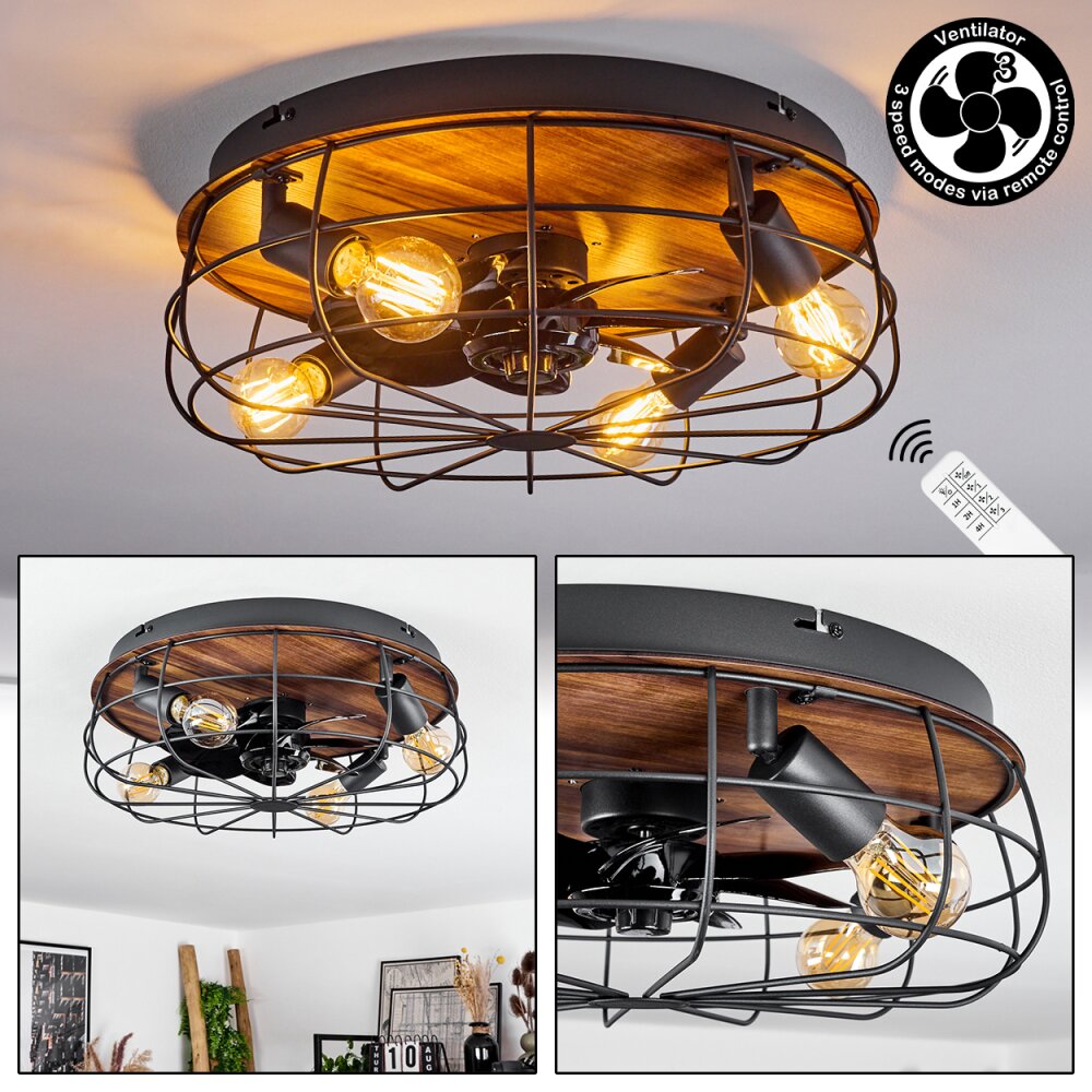 Moscavide Deckenventilator Braun, Holzoptik, Schwarz, 4-flammig, Fernbedienung main product photo