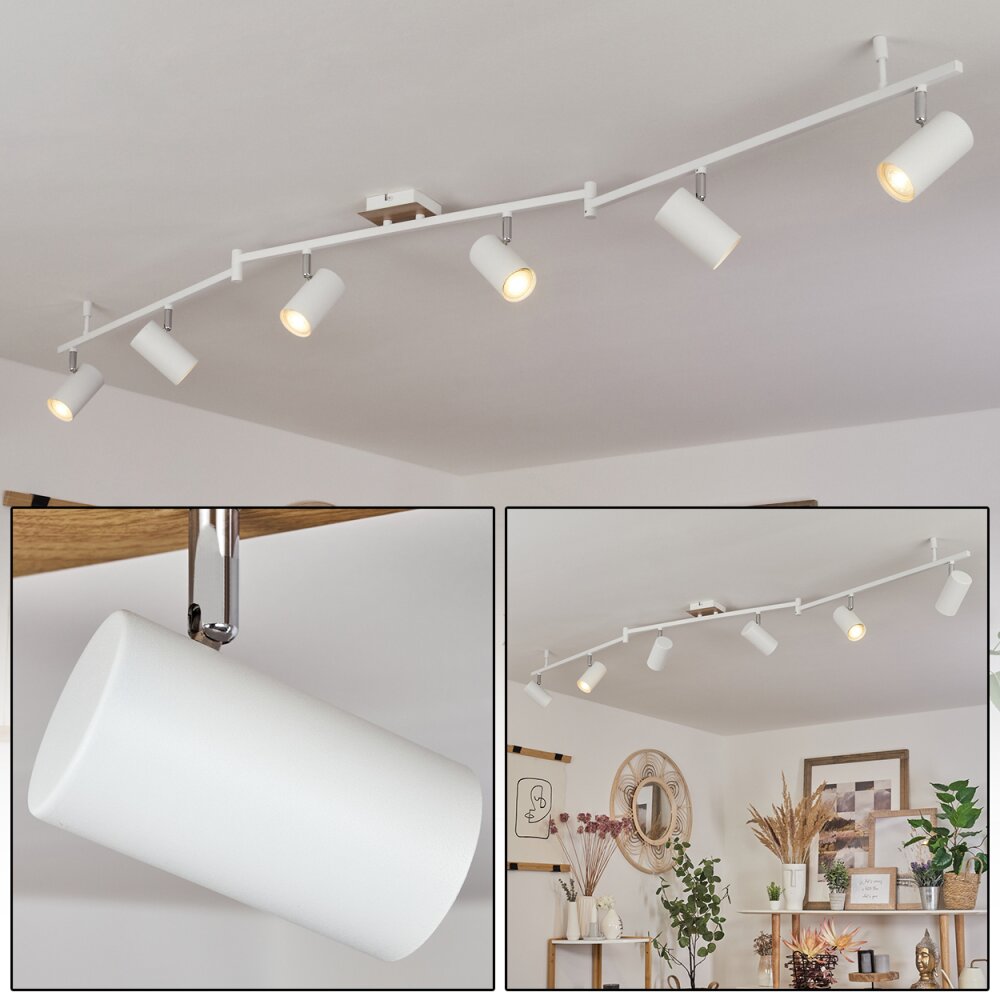 Javel Deckenleuchte Chrom, Holzoptik, Weiß, 6-flammig main product photo