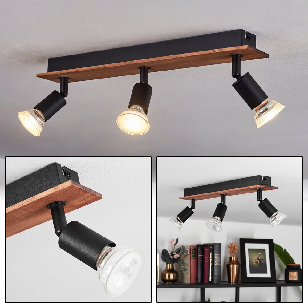 Castillo Deckenleuchte Holz dunkel, Schwarz, 3-flammig main product photo