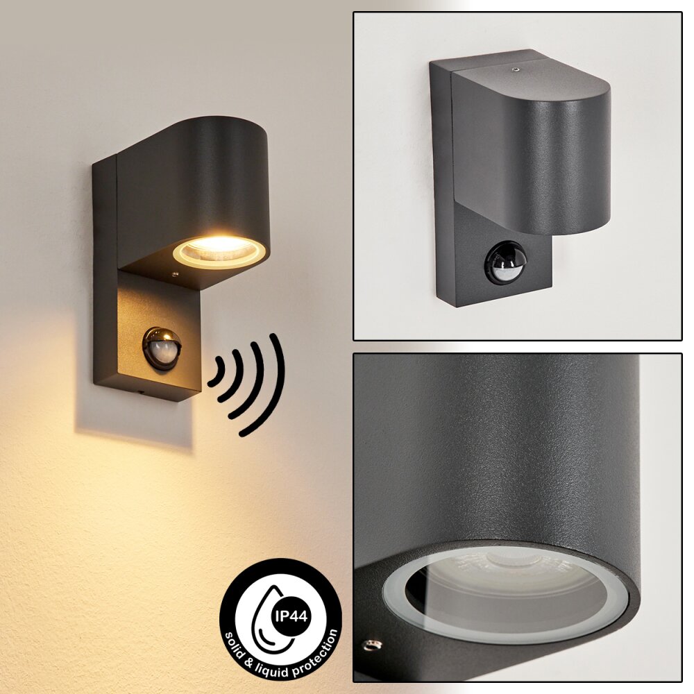 Kingstown   Außenwandleuchte Anthrazit, Transparent, Klar, 1-flammig, Bewegungsmelder main product photo