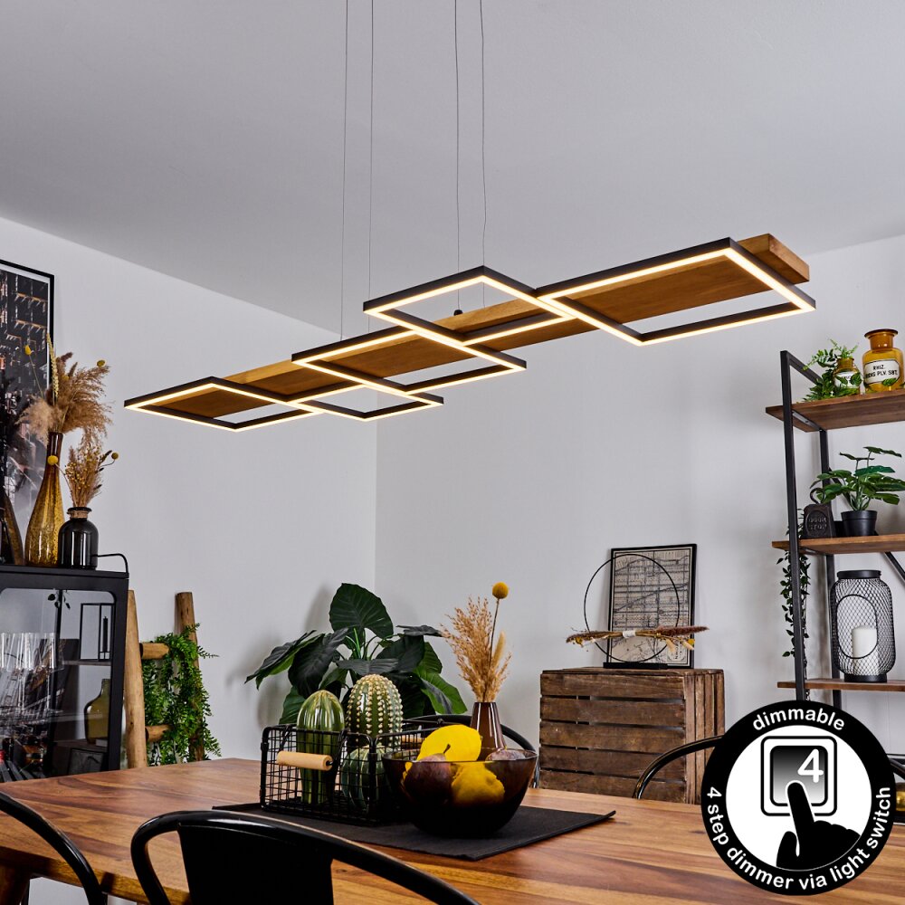 Pompu Pendelleuchte LED Holz hell, Schwarz, 1-flammig main product photo