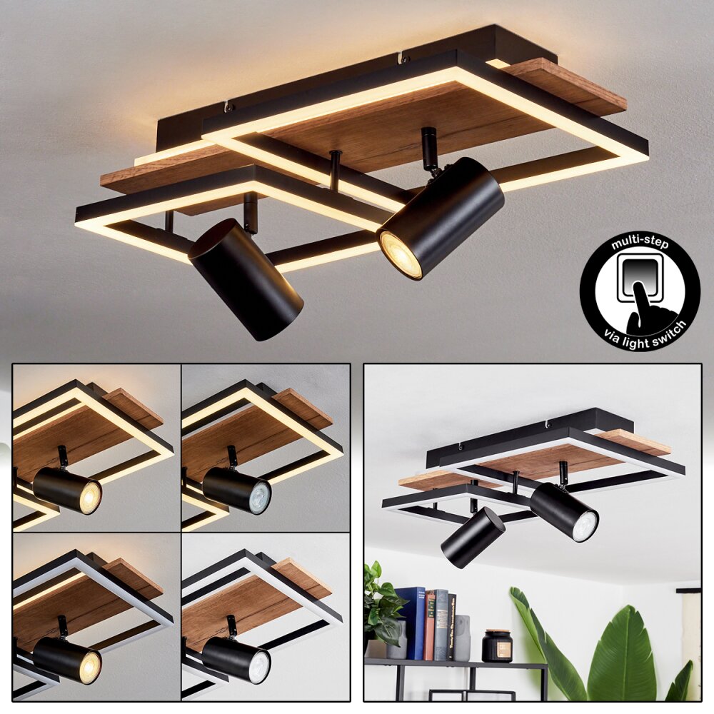 Sequeira Deckenleuchte LED Holz hell, Holzoptik, Schwarz, 3-flammig main product photo