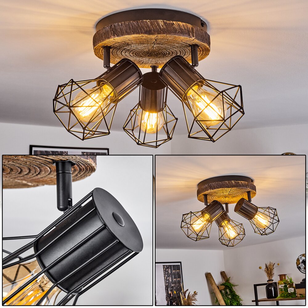 Bardhaman Deckenleuchte Braun, Holzoptik, Schwarz, 3-flammig main product photo