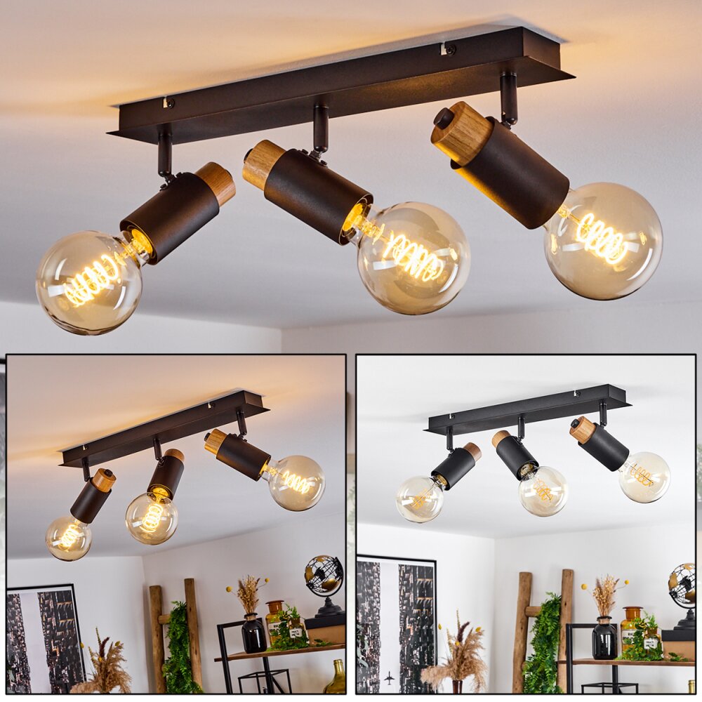 Brenier Deckenleuchte Holz dunkel, Schwarz, 3-flammig main product photo