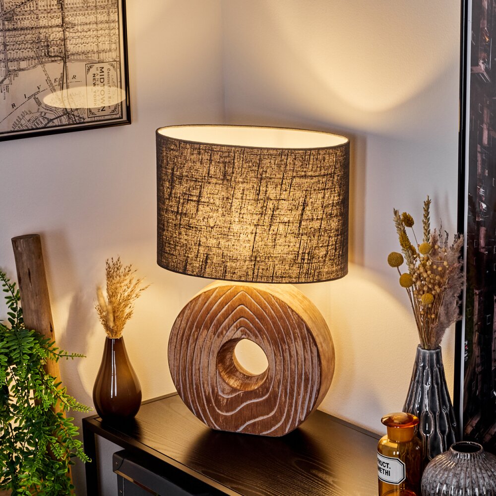 Francillon Tischleuchte Braun, Chrom, Holzoptik, 1-flammig main product photo