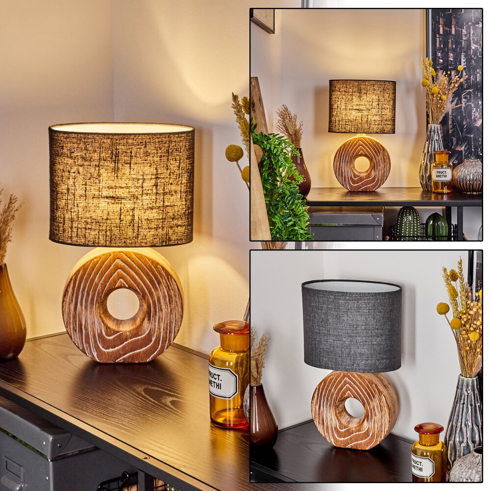 Francillon Tischleuchte Braun, Chrom, Holzoptik, 1-flammig main product photo