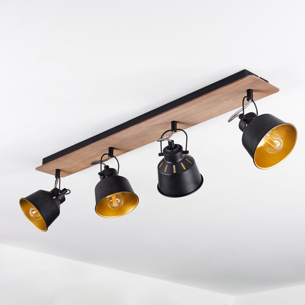 Safari Deckenleuchte Chrom, Holz dunkel, Schwarz, 4-flammig