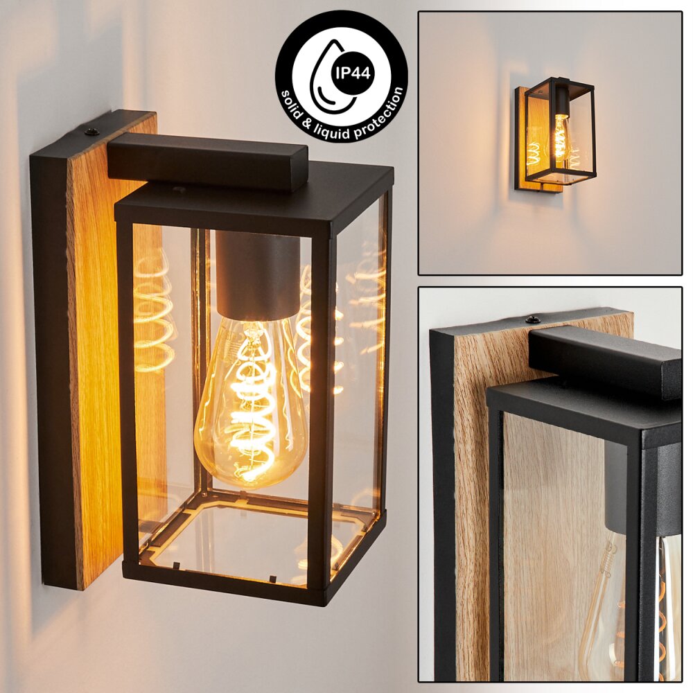 Fortunies Außenwandleuchte Braun, Holzoptik, Schwarz, 1-flammig main product photo