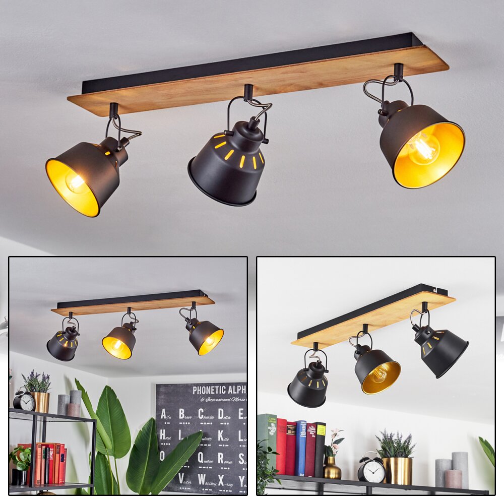Safari Deckenleuchte Chrom, Naturfarben, Schwarz, 3-flammig main product photo