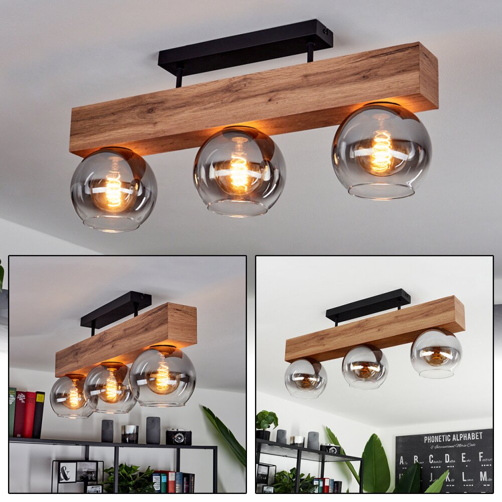 Vouhet Deckenleuchte Braun, Holzoptik, Schwarz, 3-flammig main product photo