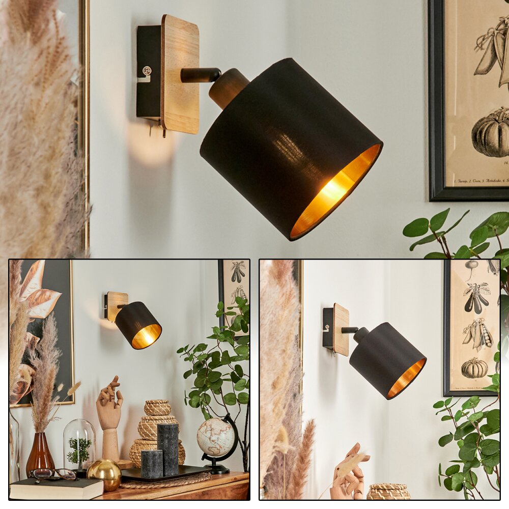 Alsen Wandleuchte Holz hell, Schwarz, 1-flammig main product photo