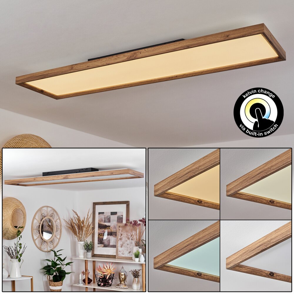 Longvic Deckenpanel LED Braun, Holzoptik, Schwarz, 1-flammig main product photo