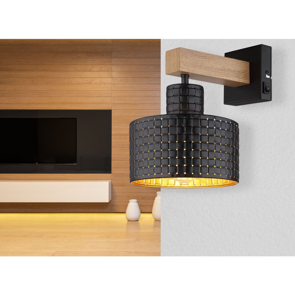 Globo RIELLY Wandleuchte Holzoptik, Schwarz, 1-flammig main product photo
