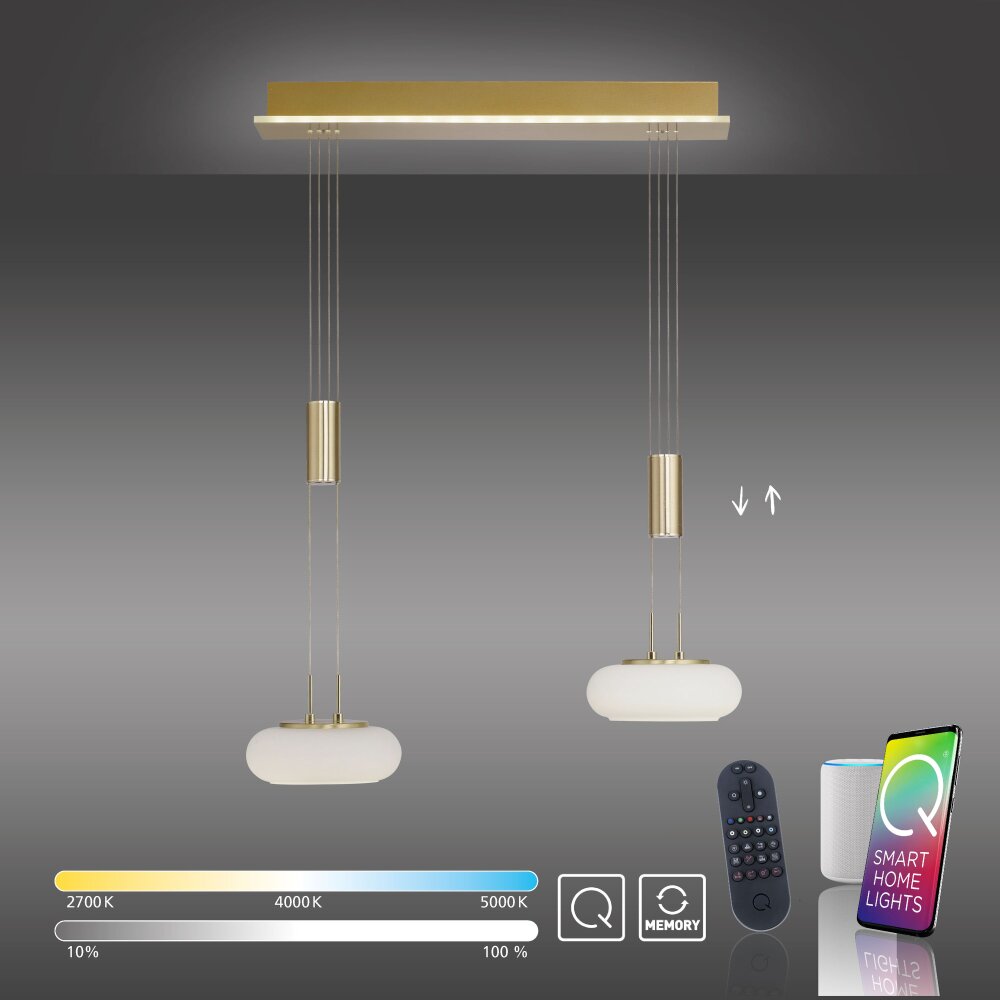Paul Neuhaus Q-ETIENNE Pendelleuchte LED Messing, 2-flammig, Fernbedienung