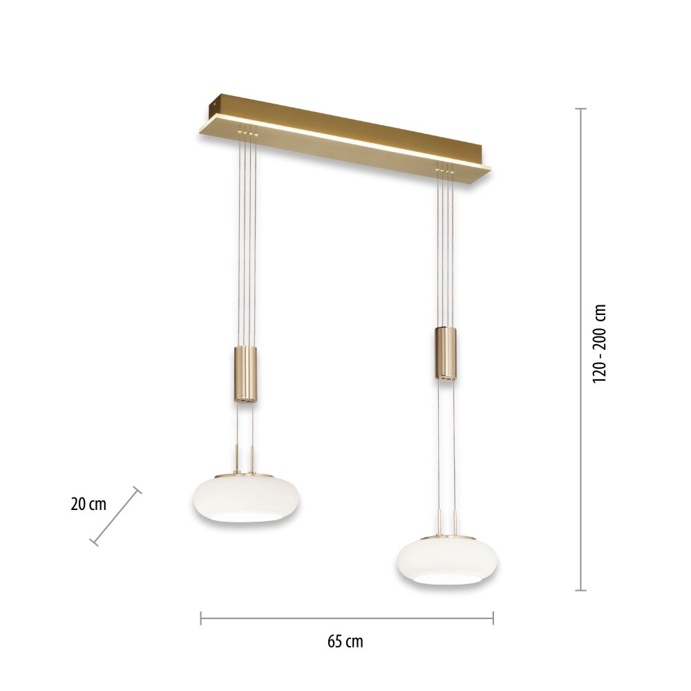 Paul Neuhaus Q-ETIENNE Pendelleuchte LED Messing, 2-flammig, Fernbedienung