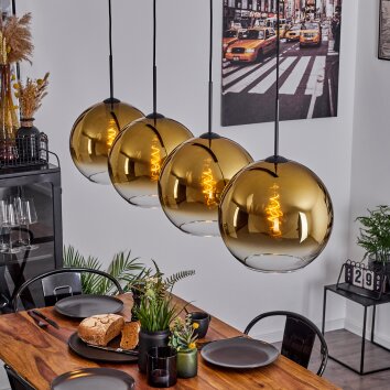 Koyoto Hängeleuchte Glas 30 cm Gold, Klar, 4-flammig Koyoto Hängeleuchte Glas 30 cm Gold, Klar, 4-flammig