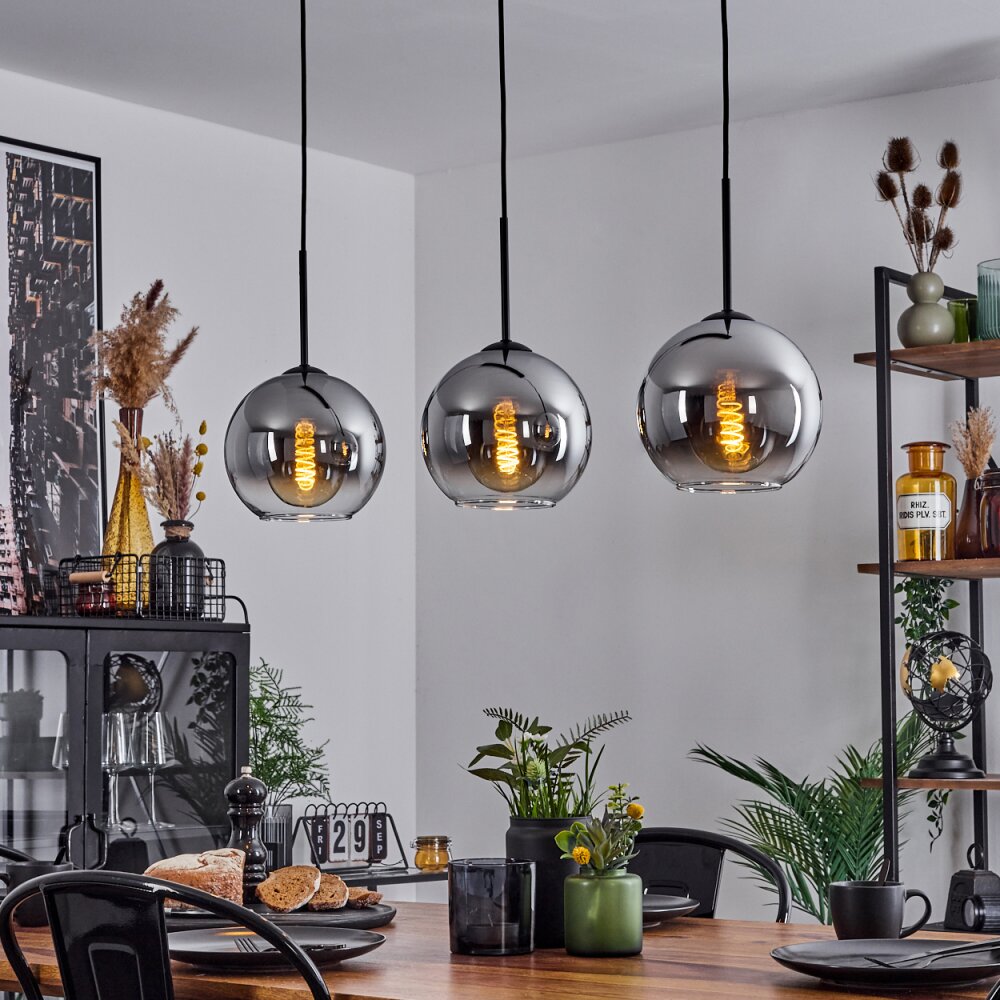 Koyoto Hängeleuchte Glas 20 cm Chrom, Klar, Rauchfarben, 3-flammig