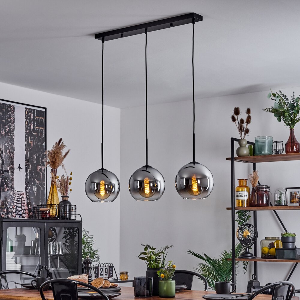 Koyoto Hängeleuchte Glas 20 cm Chrom, Klar, Rauchfarben, 3-flammig