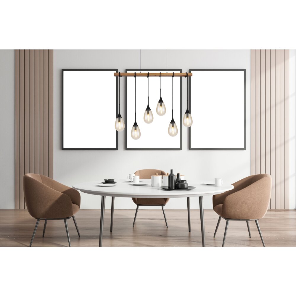Globo PÄRON Pendelleuchte Naturfarben, Schwarz, 6-flammig main product photo