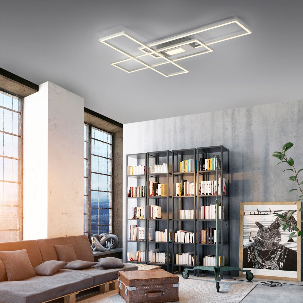 Leuchten Direkt ASMIN Deckenleuchte LED Stahl gebürstet, 1-flammig, Fernbedienung main product photo