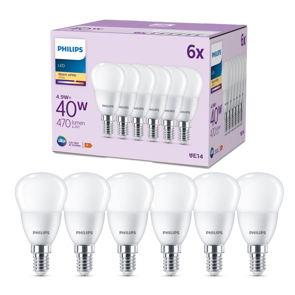 Philips Classic 6er Set LED E14 4,9 Watt 2700 Kelvin 470 Lumen main product photo