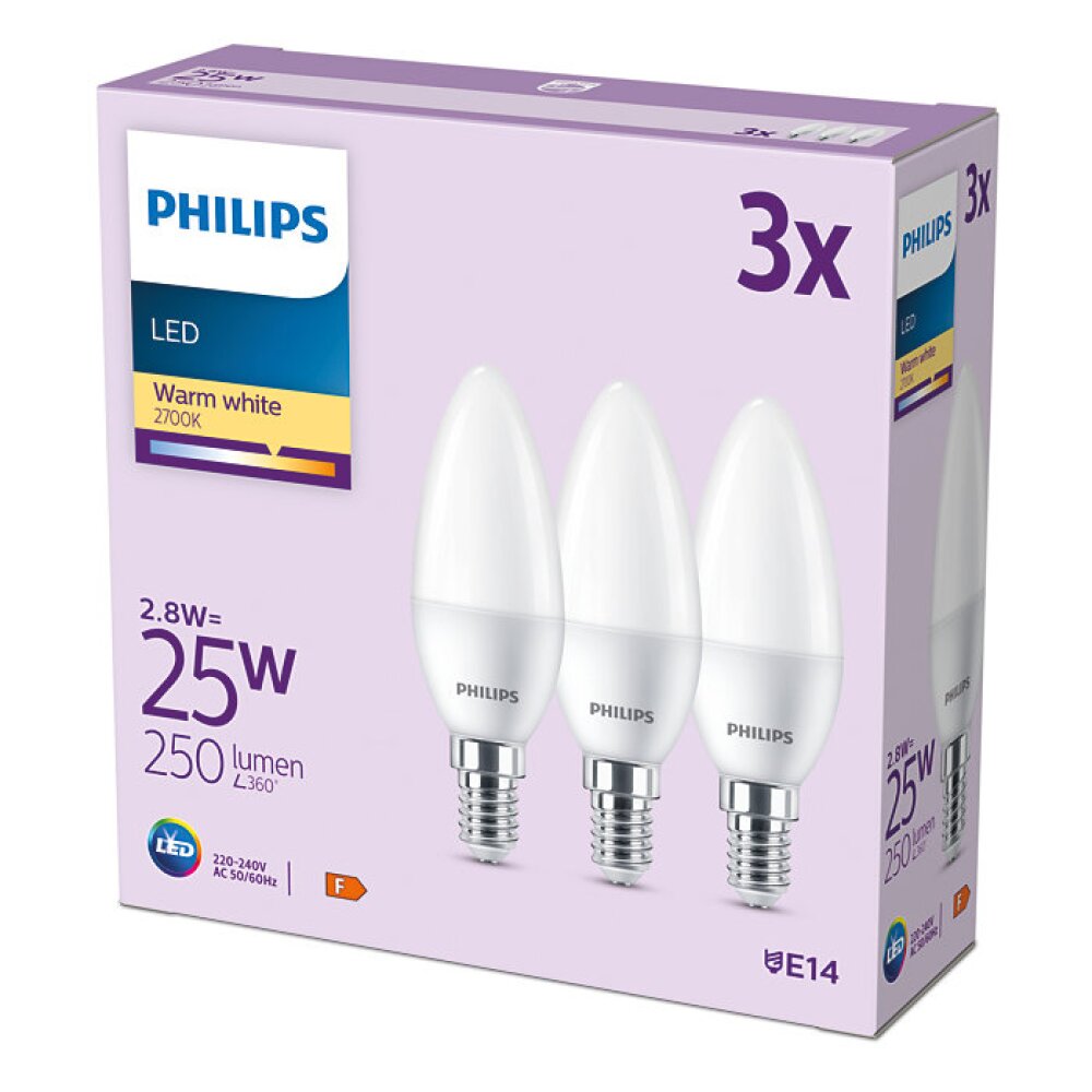 Philips Classic 3er Set LED E14 2,8 Watt 2700 Kelvin 250 Lumen main product photo