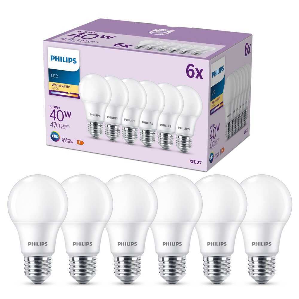 Philips Classic 6er Set LED E27 4,9 Watt 2700 Kelvin 470 Lumen main product photo