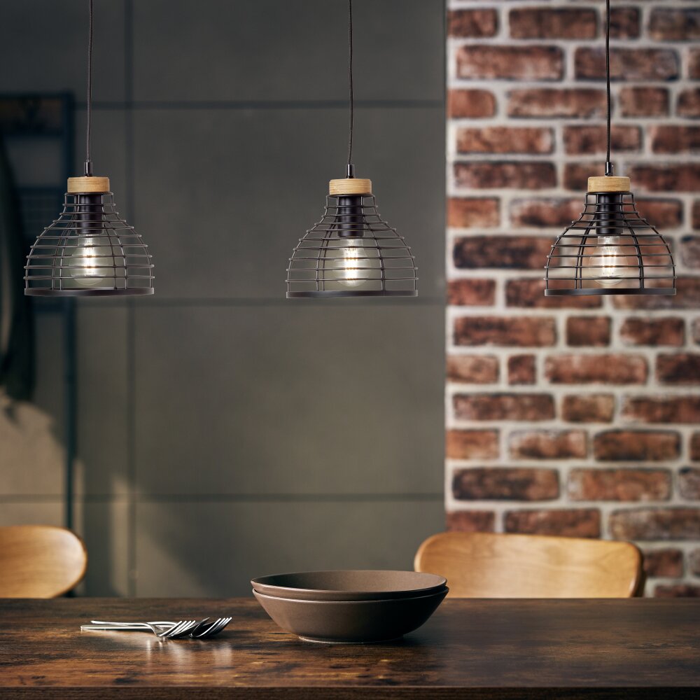 Brilliant Avia Pendelleuchte Holz hell, Schwarz, 3-flammig main product photo