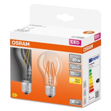 OSRAM LED Retrofit 2er Set E27 4 Watt 2700 Kelvin 470 Lumen