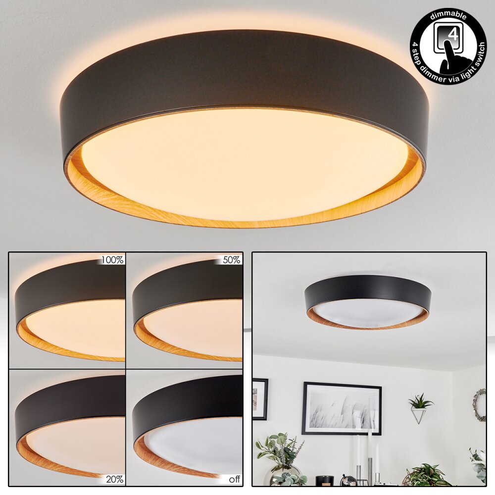 Louea Deckenleuchte LED Braun, Holzoptik, Schwarz, 1-flammig main product photo