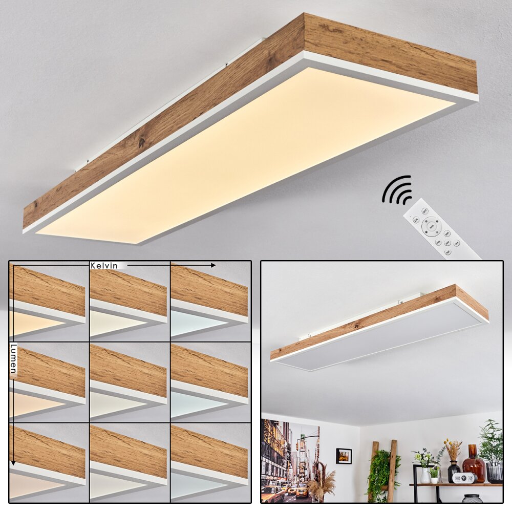 Salmi Deckenleuchte LED Braun, Holzoptik, Weiß, 1-flammig, Fernbedienung main product photo