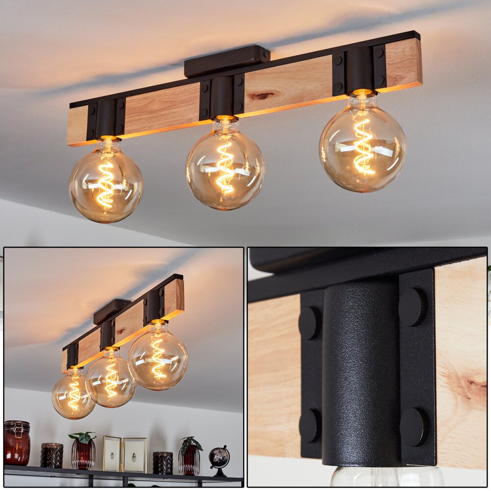 Lemou Deckenleuchte Holz hell, Schwarz, 3-flammig main product photo