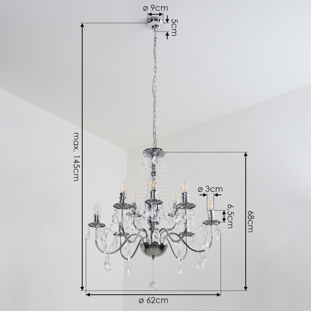 Cheop Kronleuchter Chrom, Transparent, Klar, 9-flammig