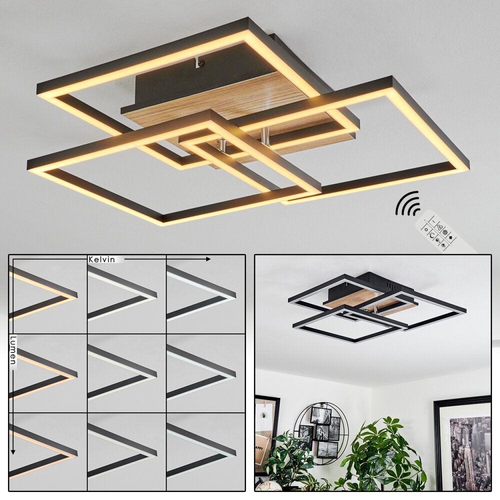 Oberegg Deckenleuchte LED Holzoptik, Schwarz, 1-flammig, Fernbedienung main product photo