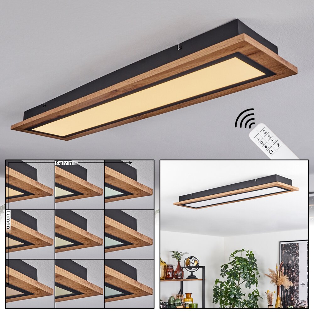 Salmi Deckenpanel LED Holzoptik, Schwarz, 1-flammig, Fernbedienung main product photo