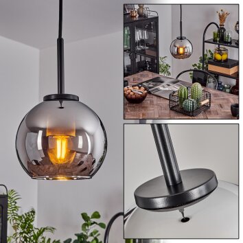 Koyoto Hängeleuchte Glas 15 cm Edelstahl, Schwarz, 1-flammig Koyoto Hängeleuchte Glas 15 cm Edelstahl, Schwarz, 1-flammig