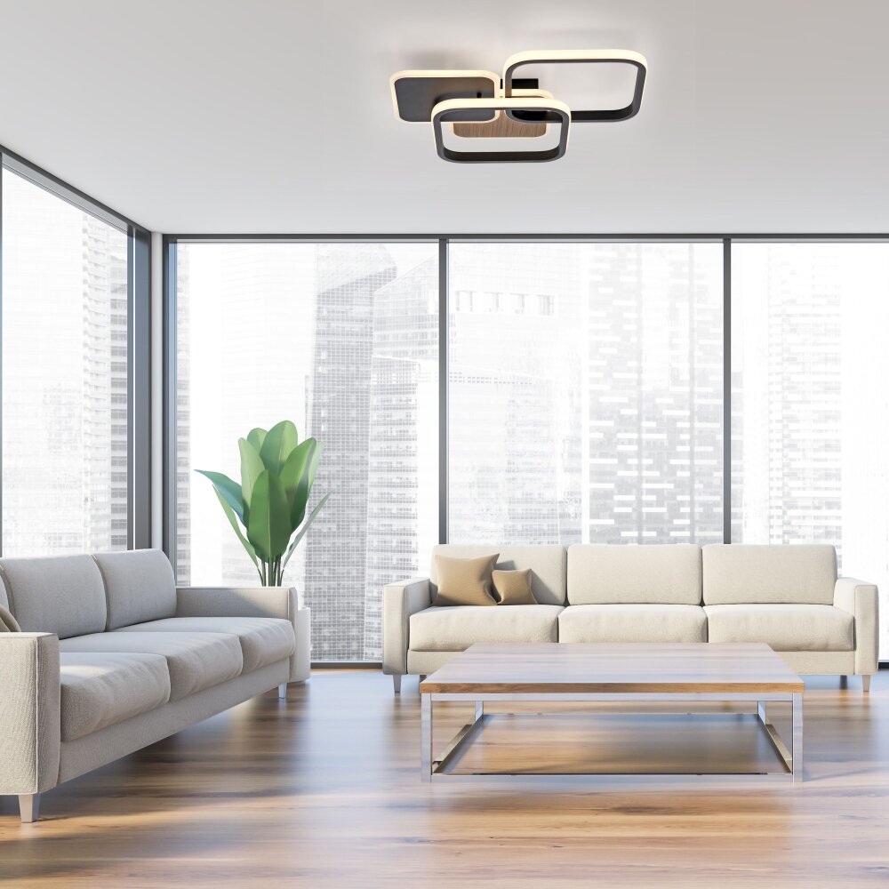 LeuchtenDirekt SEVENT Deckenleuchte LED Holzoptik, Schwarz, 1-flammig main product photo