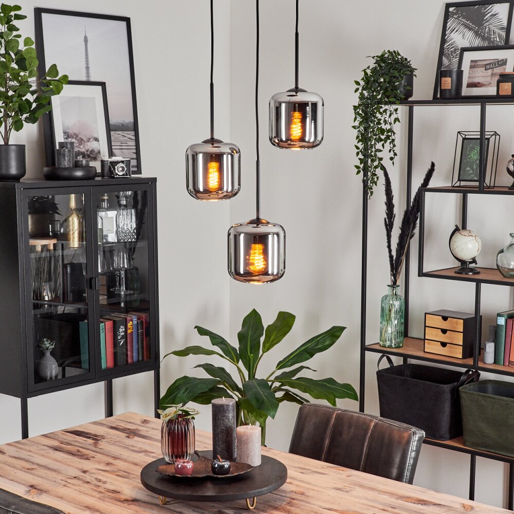 Lauden Hängeleuchte Glas 15 cm Chrom, Rauchfarben, 3-flammig main product photo