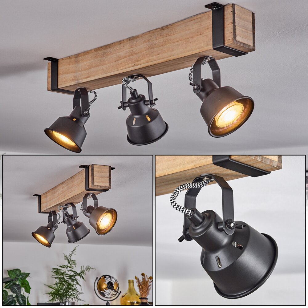 Safari Deckenleuchte Naturfarben, Schwarz, 3-flammig main product photo