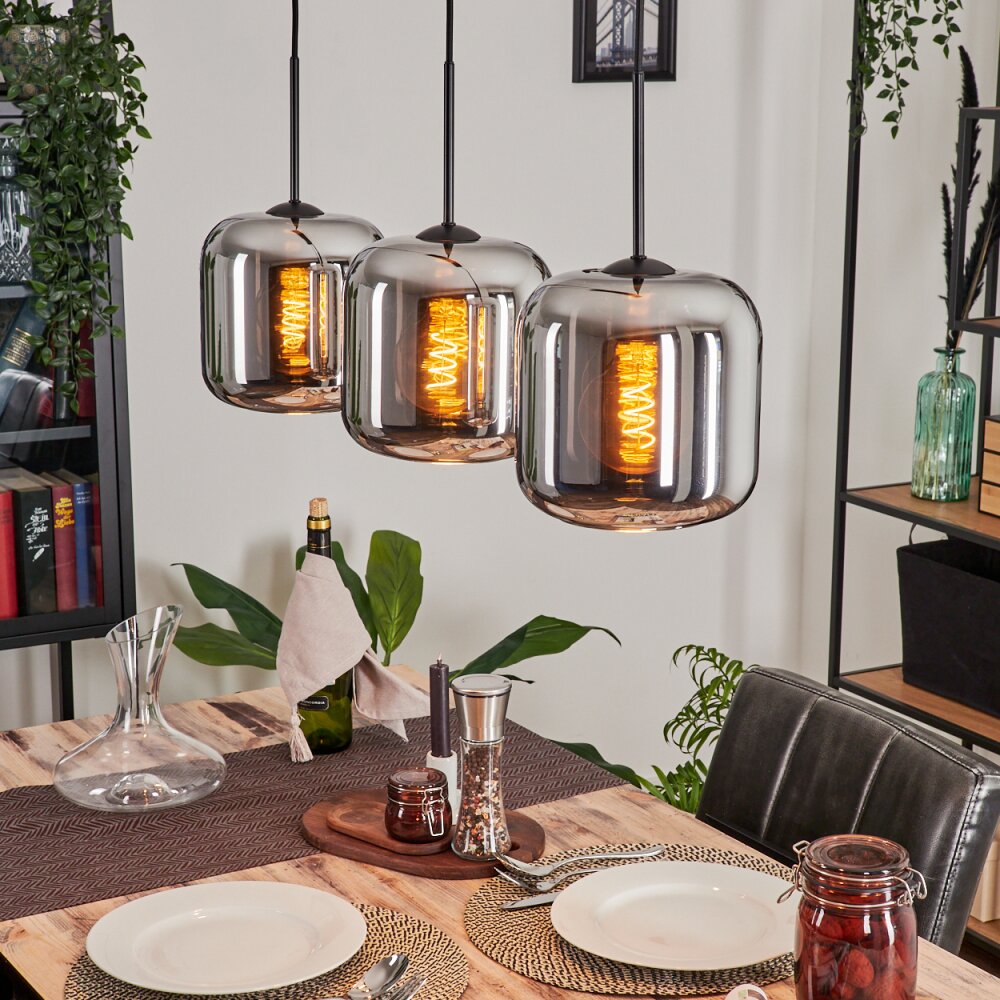 Lauden Hängeleuchte Glas 20cm Chrom, Rauchfarben, 3-flammig main product photo