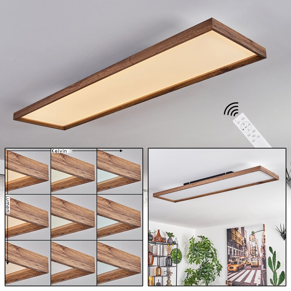 Longvic Deckenleuchte LED Holzoptik, Schwarz, 1-flammig, Fernbedienung main product photo