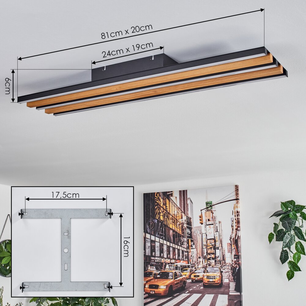 Favorina Deckenpanel LED Naturfarben, Schwarz, 1-flammig, Fernbedienung