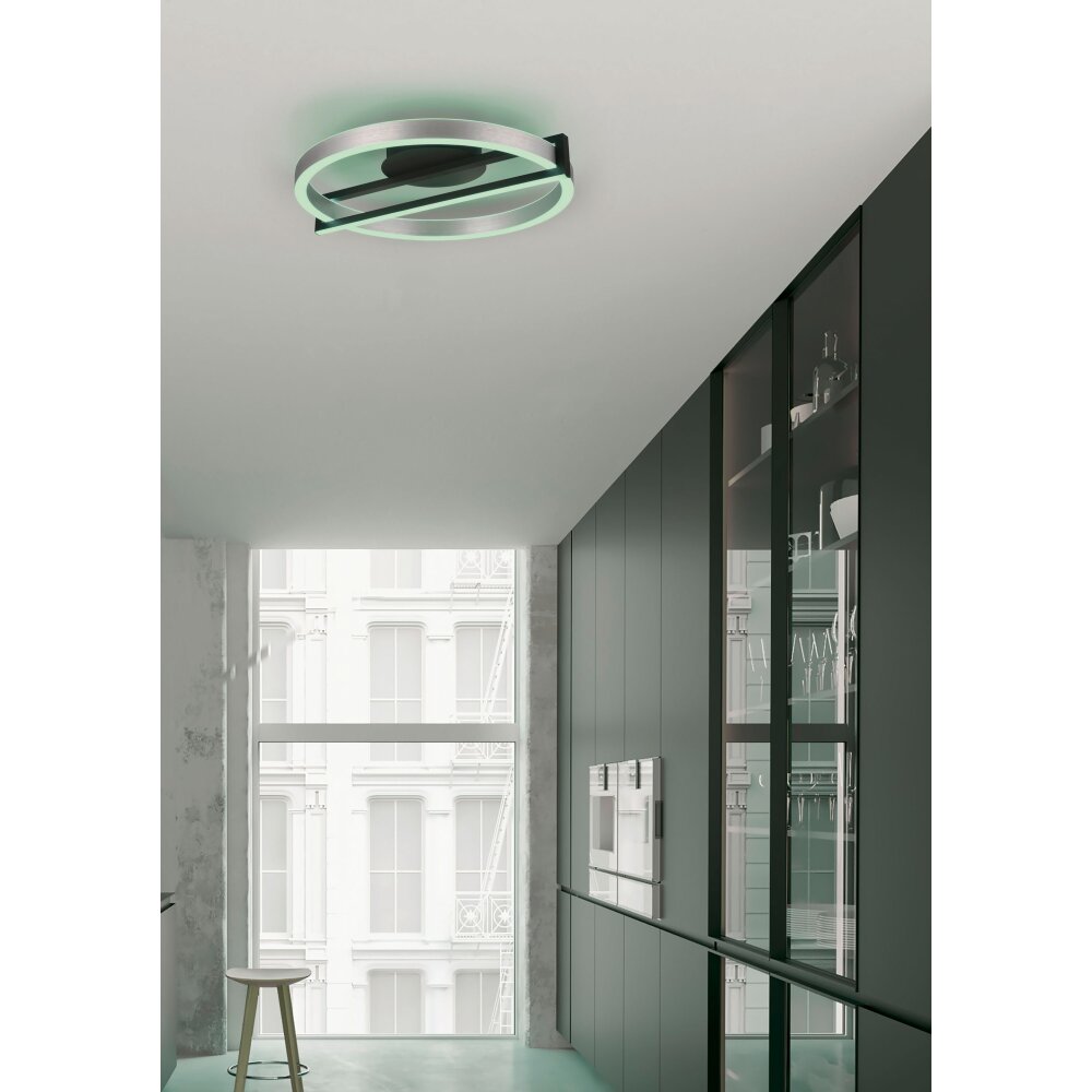 Trio Thompson Deckenleuchte LED Aluminium gebürstet, 1-flammig, Fernbedienung, Farbwechsler main product photo