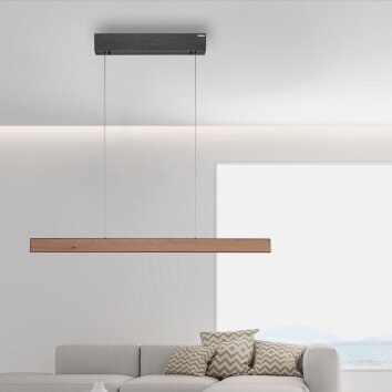 Paul Neuhaus PURE E-MOTION Pendelleuchte LED Holzoptik, Schwarz, 1-flammig, Fernbedienung